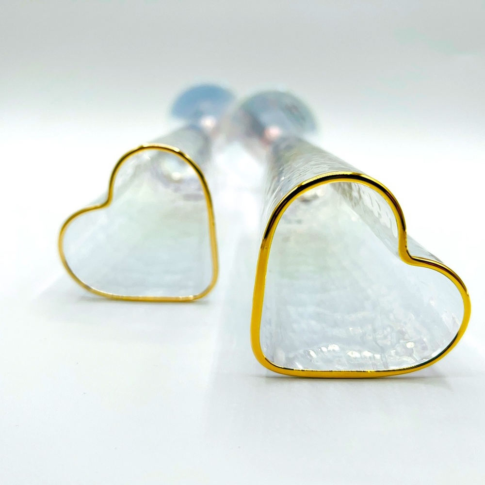 Set of 2! Heart shaped iridescent champagne flutes
